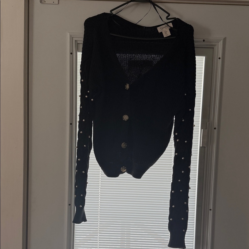 Jessica Simpson Black Cardigan with Pearl Details
